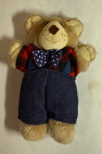 Vintage 1986 Furskin 7" Bear - Wendy's Stuffed Animal - Overalls & Plaid Shirt - Picture 1 of 2