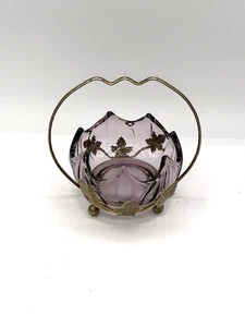 Azúcar Art Nouveau Amatista Púrpura con Base de Metal Plato de Frutas Caramelo - Imagen 1 de 8