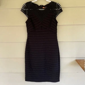 Adrianna Papell Black Geometric Textured Stretch Bodycon Sheath Cocktail Dress 6 - Picture 1 of 9