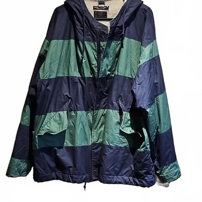 Chaqueta Brooks Brothers Pesada Cremallera Completa Verde Marino Rayas Forrada de Vellón Talla XL Foto 1 de 4