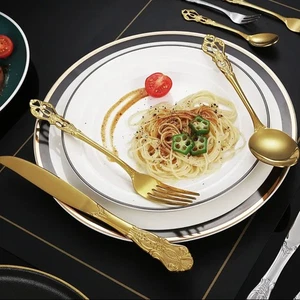 16Pcs Embossed Design Royal Court Cutlery Sets Fork Spoon Set Restaurant - Picture 1 of 17