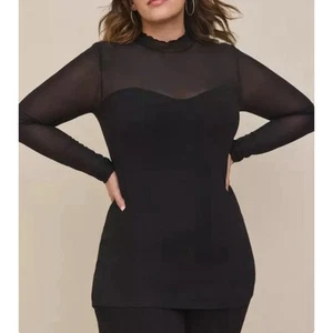 Top Torrid nero maglia elasticizzata e foxy finto collo manica lunga taglia 4x - Foto 1 di 8