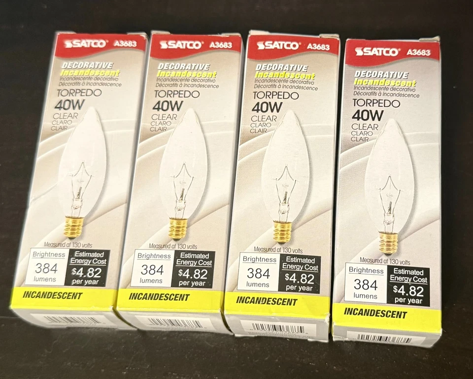 SATCO A3683 40 Watt Ba9 1/2 Incandescent Clear Candelabra Base 130v
