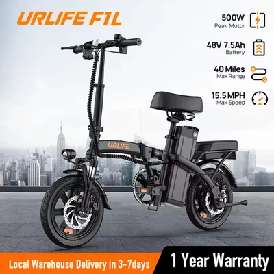 UL2849 URLIFE F1L Folding E-Bike 500W 48V Triple Shock Suspension 14" New - Image 1 of 4
