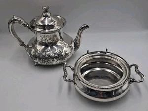 Antike Reed & Barton versilberte viktorianische Teekanne & Schale mit Blumenmuster - 3527 - Bild 1 von 17