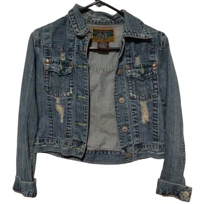 Paris Angel Women’s Distressed Denim Jacket – Size Small, Casual Wash Jean Coat - Image 1 of 4