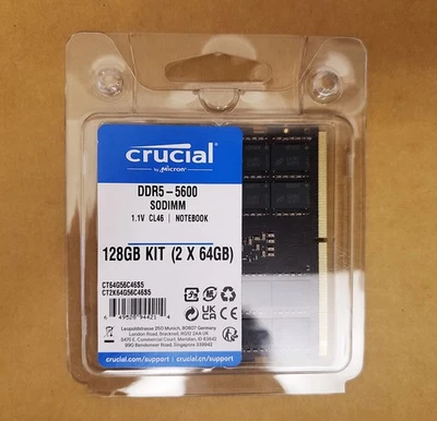 Crucial 128GB Kit (2x64GB) DDR5 5600MHz Laptop RAM Memory SODIMM✓Dell✓Lenovo✓HP - Image 1 of 3