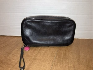 Vintage Coach Black Leather Mini Travel Case/bag W Suede Leather Interior Zipper - Picture 1 of 18