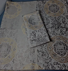 Waterford Fine Linens Damast Grau & Gold 21x21 Servietten 8er Set Neu - Bild 1 von 7