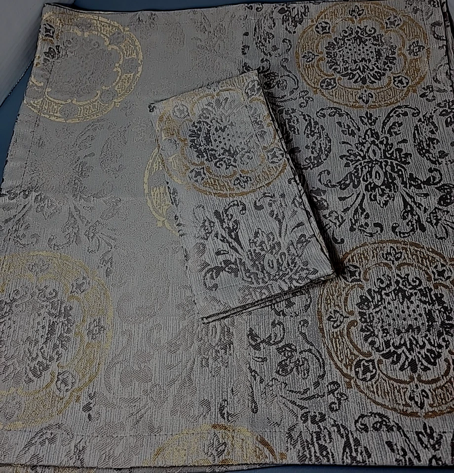 Waterford Fine Linens Damask Gray & Gold 21x21 Napkins Set Of 8 New - Image 1 of 4