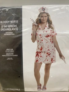 BLOODY NURSE COSTUME ADULT S/M FITS UP TO SZ 8 DRESS & HAT - Picture 1 of 2
