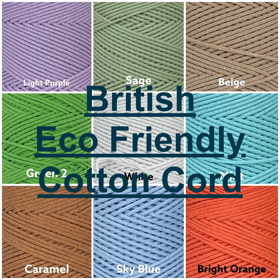 39 Colours British BRAIDED Premium 2mm Macrame Cotton Cord/StringCraftLace - Image 1 of 1