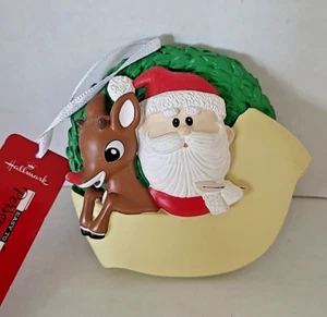 2018 Hallmark Rudolph & Santa Christmas Ornament New W/ Personalization Area - Picture 1 of 3