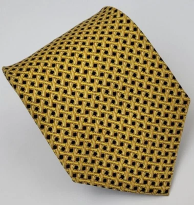 Corbata corta de seda Barrington dorada negra malla geométrica para hombre 56 x 3,5 Foto 1 de 4