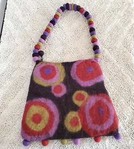 RISING TIDE Nepal Purple Felted Wool Artsy Hand Bag Funky Hippie Natural Granola - Picture 1 of 10