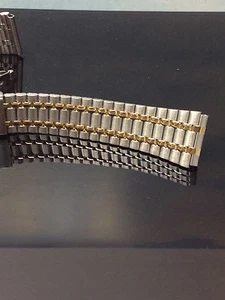 18mm MENS VOGUESTRAP 2-TONE BRACELET STAINLESS STEEL ADJUSTABLE CLASP WATCH BAND - Bild 1 von 6