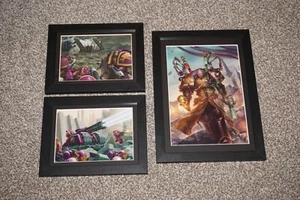 Warhammer 40k A4 & A5 Framed Art Chaos Marines x 3 - Picture 1 of 6