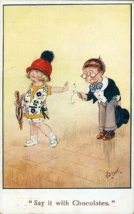 PRINTED CHILDREN'S POSTCARD "SAY IT WITH CHOCOLATES" BY T. GILSON, PUB. J SALMON - Picture 1 of 2