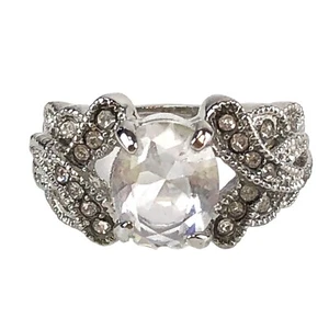 Ring Size 6 Clear Stones Silver Plated - Picture 1 of 4