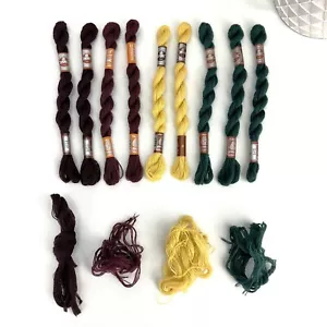 Lot of 9 Skeins DMC Medici 100% Wool 27.3 Yd Broder Maroon Burgundy Green Yellow - Picture 1 of 2