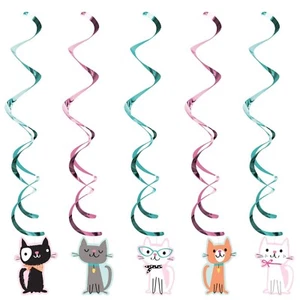 "Purr-fect" Party Cat Hanging Dizzy Dangler Decorations 5pk - Cat Party Supplies - Picture 1 of 1