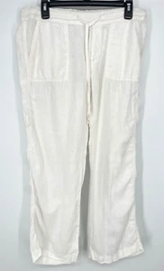 Caslon Womens size M Petite Wide Leg 100% Linen Pull-On Pants Drawstring White - Picture 1 of 10