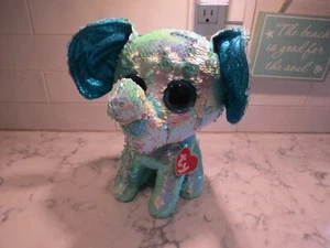 Nuevo Retirado TY Flippables Lentejuelas Azul 10" Muñeca de Peluche Elefante Azul - Imagen 1 de 3