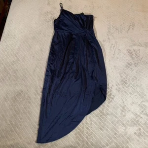 Lulus Women L Formal Dress Dark Navy Blue Silky Asymmetrical Prom Wedding Midi - Picture 1 of 13