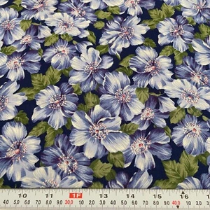 Les Jardins by Hoffman Fabrics Florals on Blue Cotton Fabric Remnant 25" x 43" - Picture 1 of 2