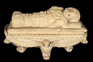 Alte Gips Skulptur Santissima Bambina 1880 / Augen Glas Kabinett Kuriosität - Bild 1 von 15