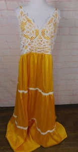 Shein Yellow Maxi Dress With Lace Spaghetti Straps & Tiered Skirt XL - Picture 1 of 11