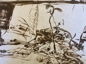 Very Nice Drawing Expressionism 1950 Expressionist Pot Storm Ink Sepia Art - Picture 1 of 10