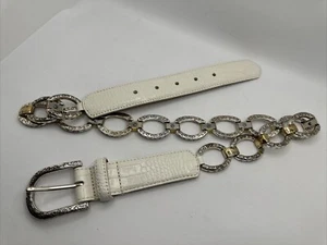 BRIGHTON Womens Silvertone B30852 Leather Belt Sz 32” - Picture 1 of 11