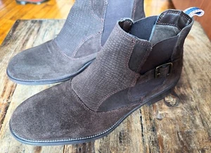 VINTAGE FOUNDRY Men's Dark Brown Suede Chelsea Ankle Boots w/ Buckle Size 9.5 - Picture 1 of 4