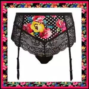 BETSEY JOHNSON ☆ FLOWERS & POLKA-DOT ☆ CHEEKY GARTER PANTY ☆ 4x ☆ NWT - Picture 1 of 7