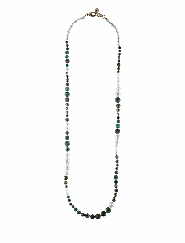 $495 Lulu Escarcha Cuentas Largas Pirita Serpentina Perla Cadena Collar Distintivo Foto 1 de 4