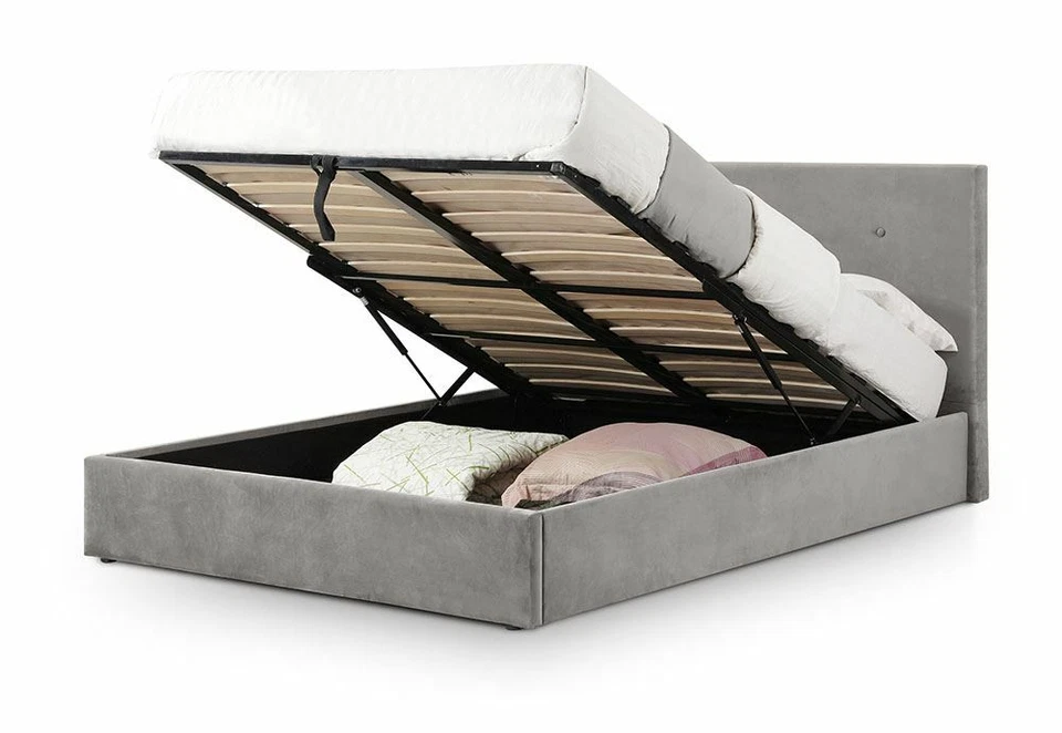 Julian Bowen Shoreditch Slate Velvet Fabric Upholstered Ottoman Bed Double King - Image 1 of 1