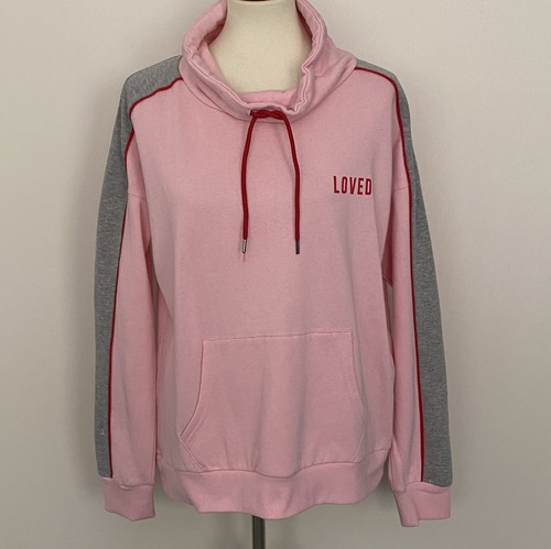 OFF WHITE Felpa con cappuccio Junior Flirtitude Active nuova con etichetta rosa grigio pile "Loved" taglia XLG