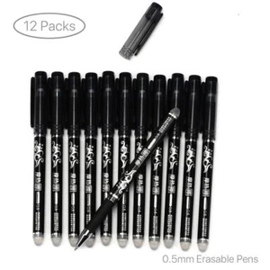 12Pcs 0.5mm Erasable Pen Black Gel Ink Roller Ball Pens Set School Kids Students - Picture 1 of 13