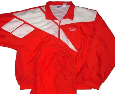 CHAQUETA DE CHÁNDAL CORTAVIENTOS VINTAGE AÑOS 90 REEBOK LOGOTIPO GRANDE (ORNGE/WHT) CON PANTALONES XL Foto 1 de 4