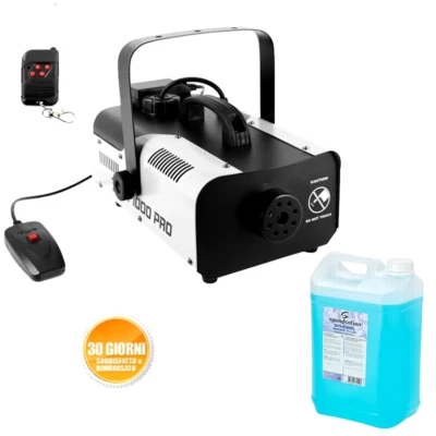 SET DA MACCHINA DEL FUMO TELECOMANDO DJ PA LIQUIDO 5L NEBBIA FOG 1500W - Immagine 1 di 4