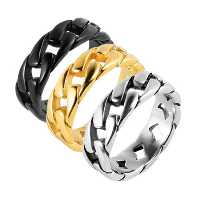 Men's Women's Curb Chain Style Wedding Band Titanium Fashion Punk Ring Size 7-15 - Image 1 of 4