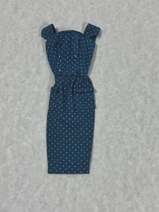 Vintage Barbie Sheath with Gold Buttons 1962 PAK Blue White Polka Dots Mattel - Picture 1 of 12