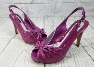 White House Black Market Slingback Peep Toe Heel Sz 6.5 Medium Women Purple Bow - Picture 1 of 12