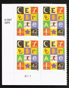 CELEBRATE US #4335 ANNIVERSARY'S WINNING BIRTHDAYS MVF 42c STAMP PLATE BLOCK - Picture 1 of 2