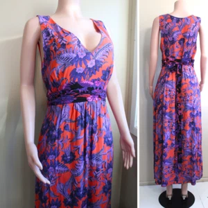 Maeve Anthropologie L Maxi Dress Sleeveless Side Zip Purple Orange Aloha Resort - Picture 1 of 9
