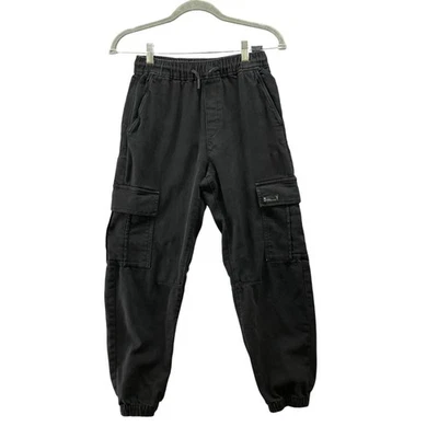 Zara Kids 11-12 Cargo Jogger Pants Black Baggy Pull On Drawstring Denim Boy Girl - Image 1 of 4