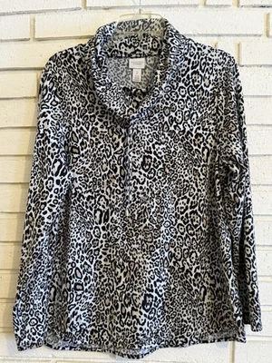 Weekends By Chicos 2 Leopard Print Cowl Neck Sweater Size Large - Image 1 of 4