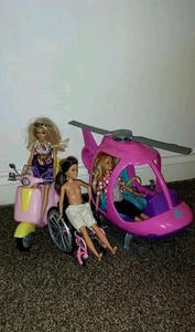 Barbie Playsets Bundle Helicopter, WheelChair & Scooter x3 Dolls + Some Clothes - Picture 1 of 13