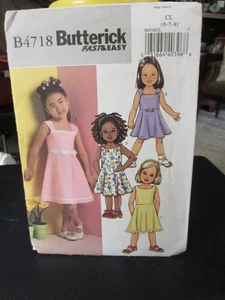 Butterick 4718 Girl's Dress Pattern - Size 6/7/8 Chest 25-27 Waist 22-23.5 - Picture 1 of 1
